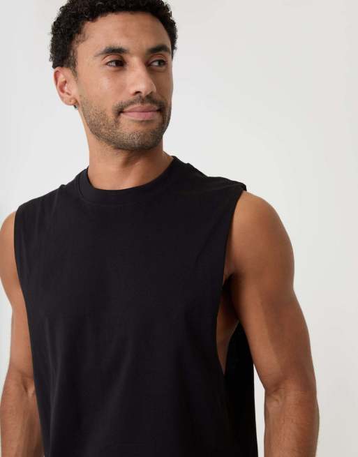 Threadbare Relaxed fit cotton crew neck vest in black, 3 of 4