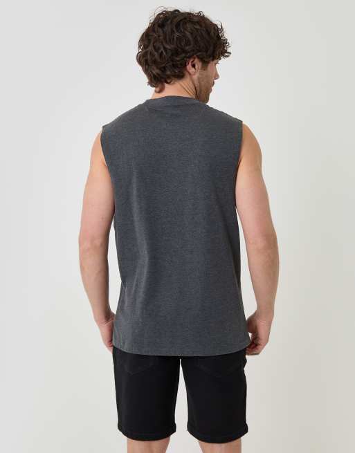Threadbare Relaxed fit cotton crew neck vest in charcoal, 2 of 4