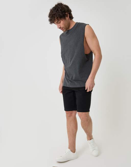 Threadbare Relaxed fit cotton crew neck vest in charcoal, 3 of 4