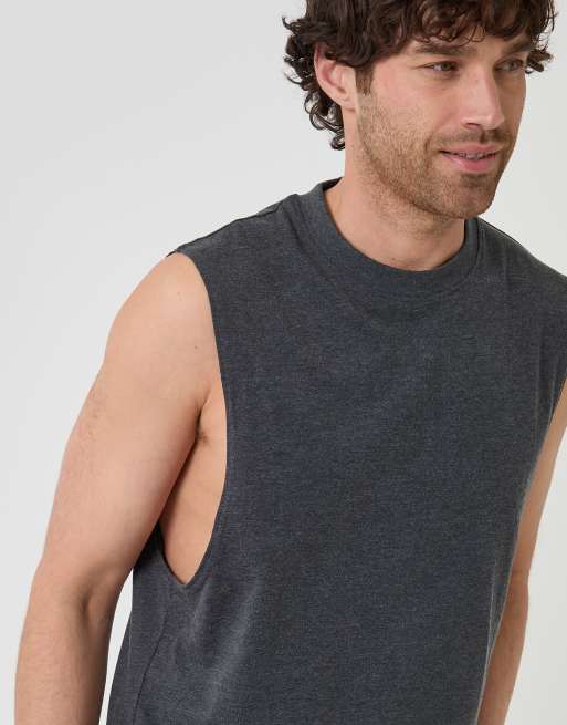 Threadbare Relaxed fit cotton crew neck vest in charcoal, 4 of 4