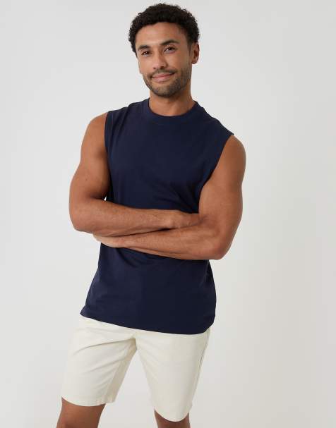 Threadbare Relaxed fit cotton crew neck vest in navy - view 1