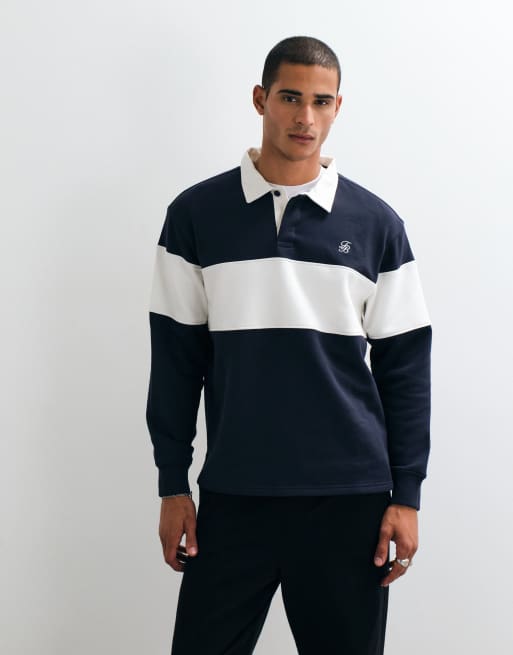 Threadbare Relaxed Fit Cotton Rich Rugby Polo in Navy & Ecru Stripe, 2 of 5