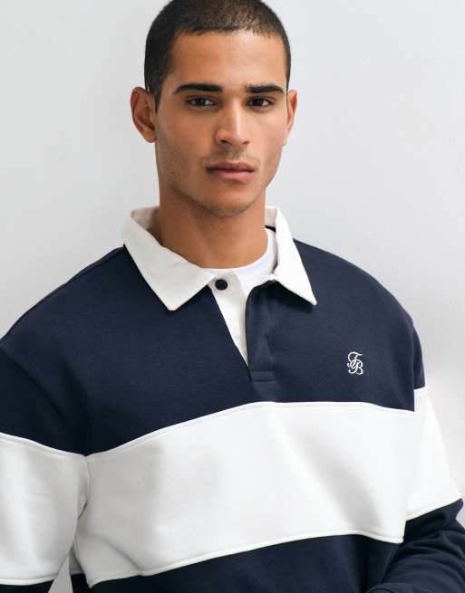 Threadbare Relaxed Fit Cotton Rich Rugby Polo in Navy & Ecru Stripe, 3 of 5