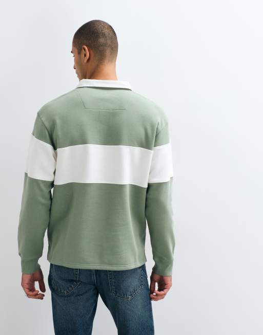 Threadbare Relaxed Fit Cotton Rich Rugby Polo in Sage & Ecru Stripe, 3 of 5