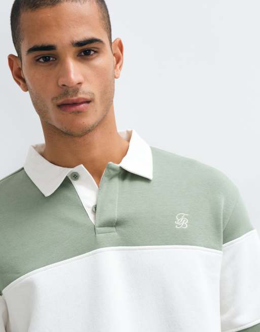 Threadbare Relaxed Fit Cotton Rich Rugby Polo in Sage & Ecru Stripe, 4 of 5