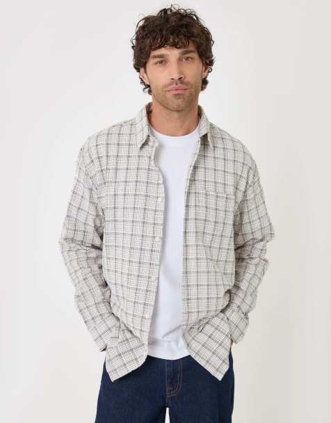 Threadbare Relaxed fit cotton seersucker shirt in ecru - view 1