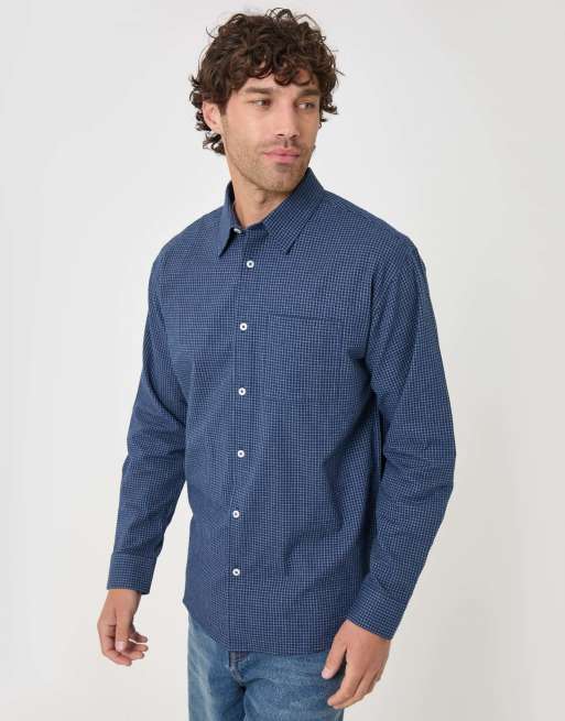 Threadbare Relaxed fit cotton seersucker shirt in navy, 2 of 5