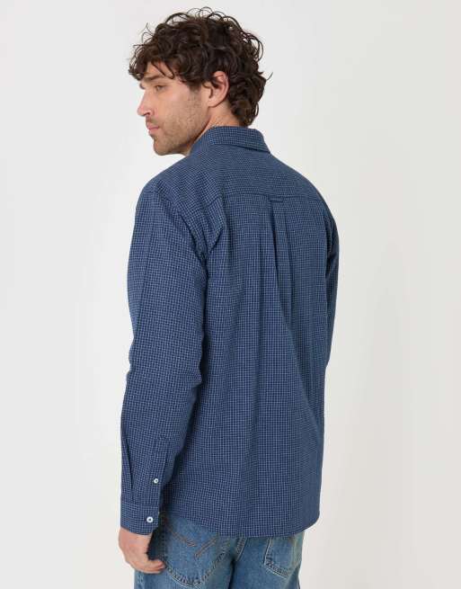 Threadbare Relaxed fit cotton seersucker shirt in navy, 4 of 5