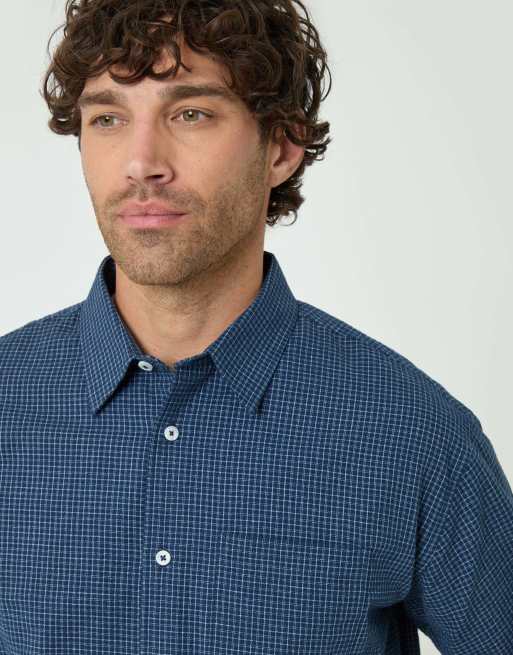 Threadbare Relaxed fit cotton seersucker shirt in navy, 5 of 5