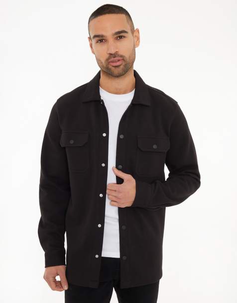Threadbare Relaxed fit cotton twill button up shacket in black - view 1