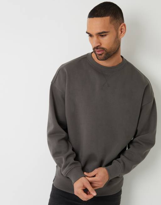 Threadbare Relaxed fit crew neck sweatshirt in dark grey