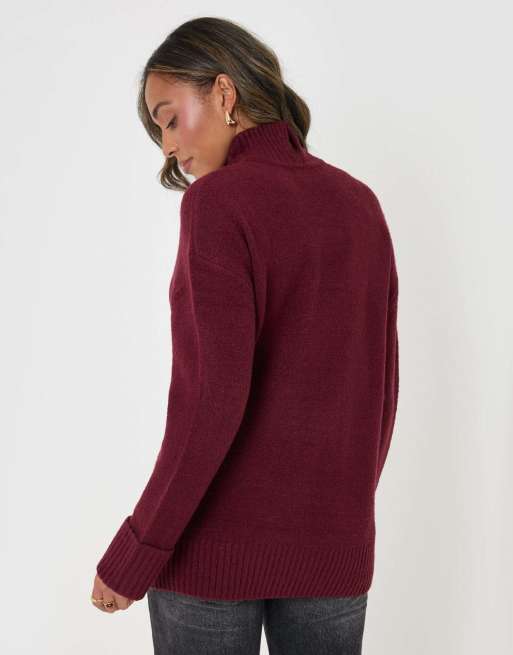 Threadbare Relaxed fit funnel neck jumper in burgundy, 2 of 5
