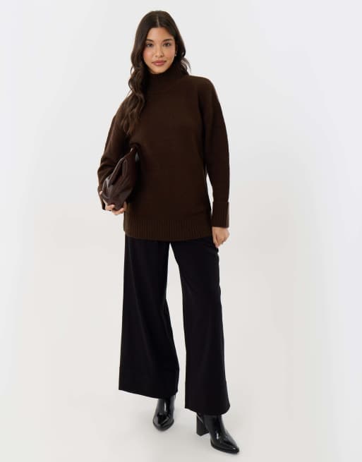 Threadbare Relaxed fit funnel neck jumper in chocolate brown, 3 of 5