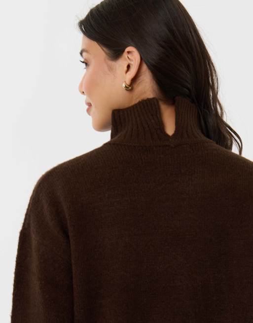 Threadbare Relaxed fit funnel neck jumper in chocolate brown, 5 of 5