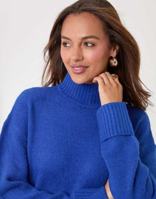Threadbare Relaxed fit funnel neck jumper in cobalt blue, 3 of 5
