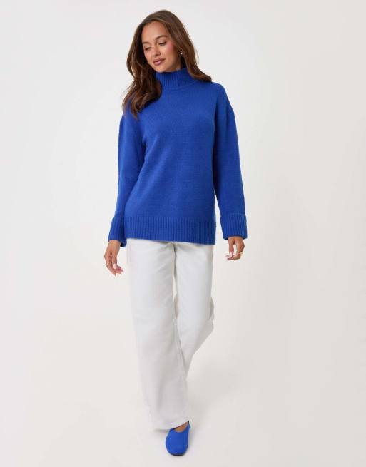 Threadbare Relaxed fit funnel neck jumper in cobalt blue, 4 of 5