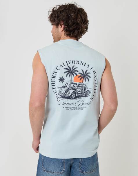 Threadbare Relaxed fit graphic cotton vest in blue - view 1