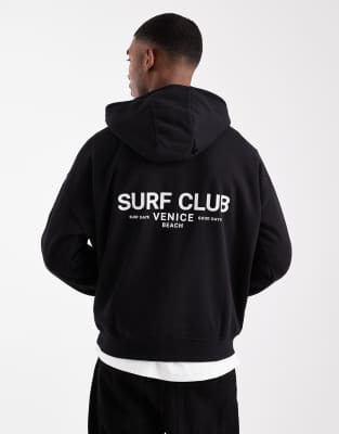 Threadbare Relaxed Fit Hoodie With Graphic Print In Black