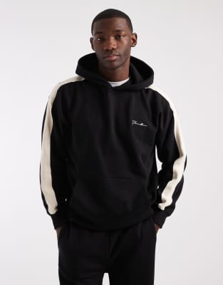 Threadbare Relaxed Fit Hoodie With Side Stripe In Black