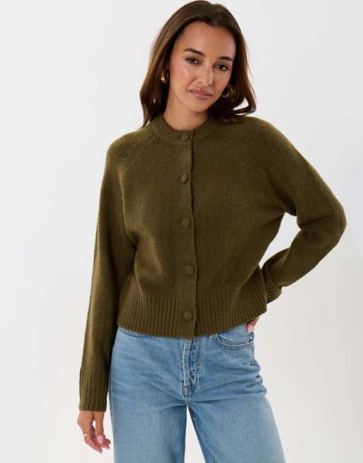 Threadbare Relaxed fit knitted cardigan in khaki, 2 of 5