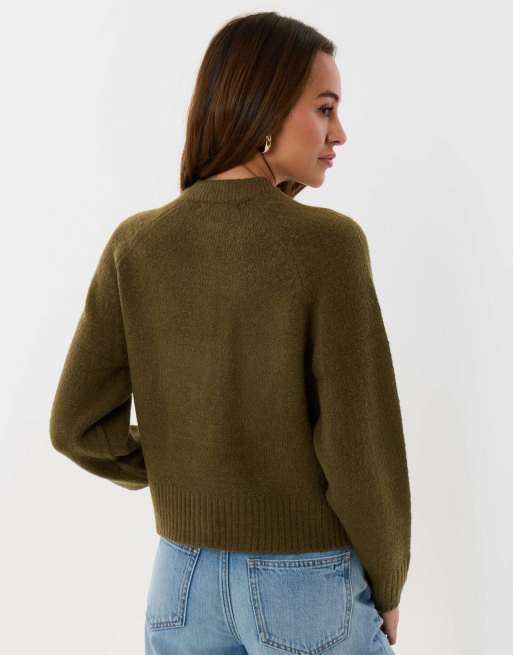 Threadbare Relaxed fit knitted cardigan in khaki, 4 of 5