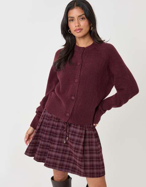 Threadbare Relaxed fit knitted cardigan in plum - view 1