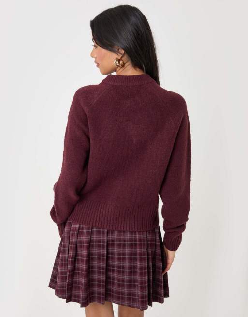 Threadbare Relaxed fit knitted cardigan in plum, 4 of 5