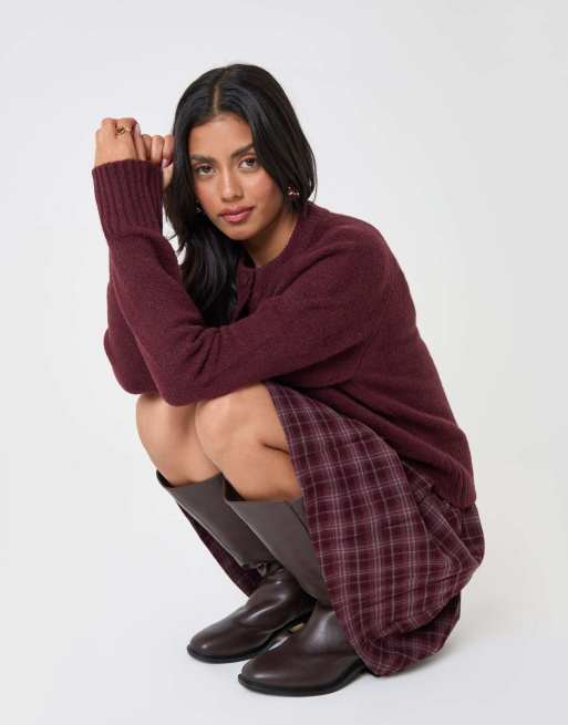Threadbare Relaxed fit knitted cardigan in plum, 5 of 5