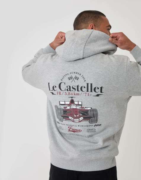 Threadbare Relaxed fit le castellet graphic print hoodie in grey marl - view 1