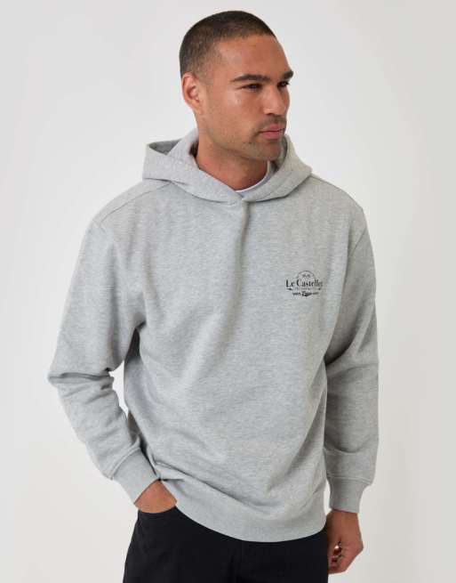 Threadbare Relaxed fit le castellet graphic print hoodie in grey marl, 2 of 4