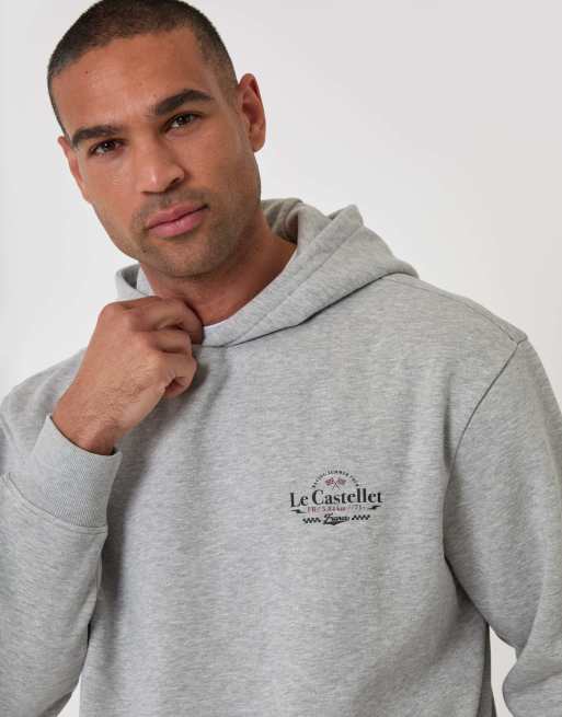 Threadbare Relaxed fit le castellet graphic print hoodie in grey marl, 3 of 4