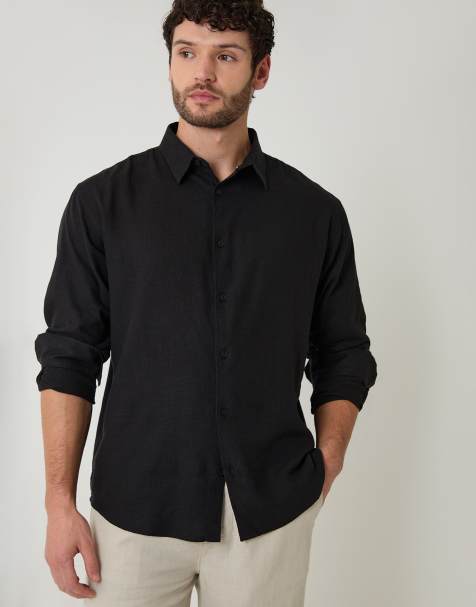 Threadbare Relaxed fit linen blend shirt in black - view 1