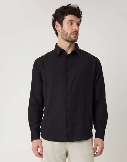 Threadbare Relaxed fit linen blend shirt in black, 4 of 4