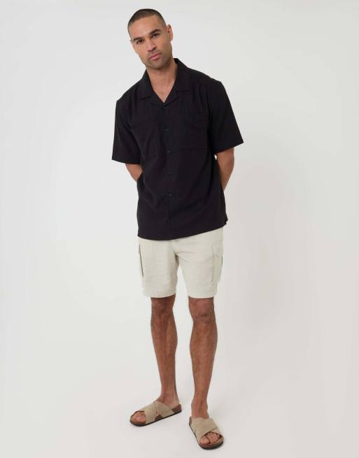 Threadbare Relaxed fit linen blend short sleeve shirt in black, 4 of 4