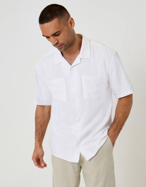 Threadbare Relaxed fit linen blend short sleeve shirt in white - view 1