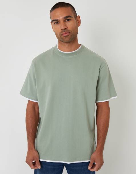 Threadbare Relaxed fit mock layer t-shirt in pale green - view 1