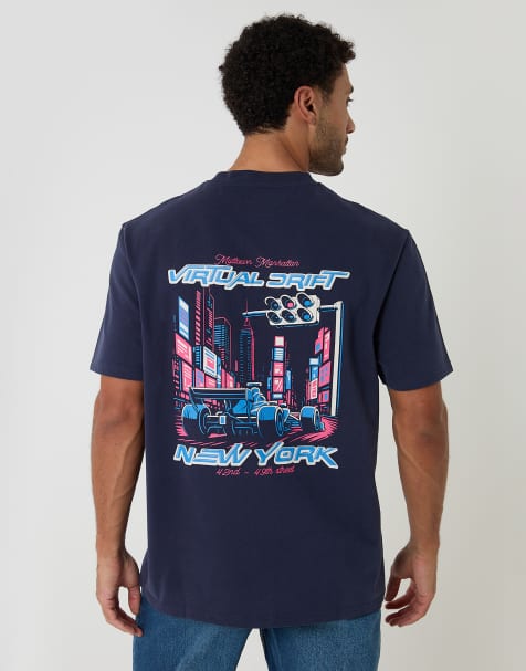 Threadbare Relaxed fit peached cotton t-shirt in navy