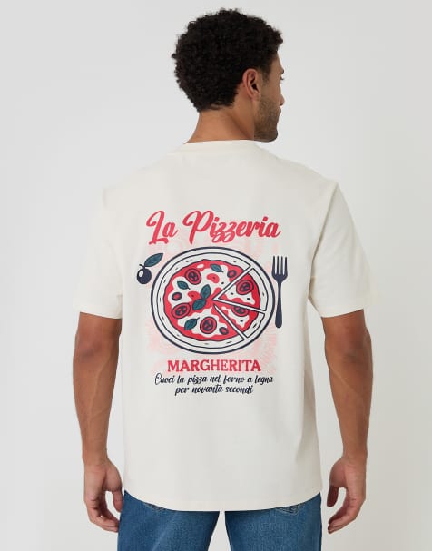 Threadbare Relaxed fit pizzeria peached cotton t-shirt in natural - view 1