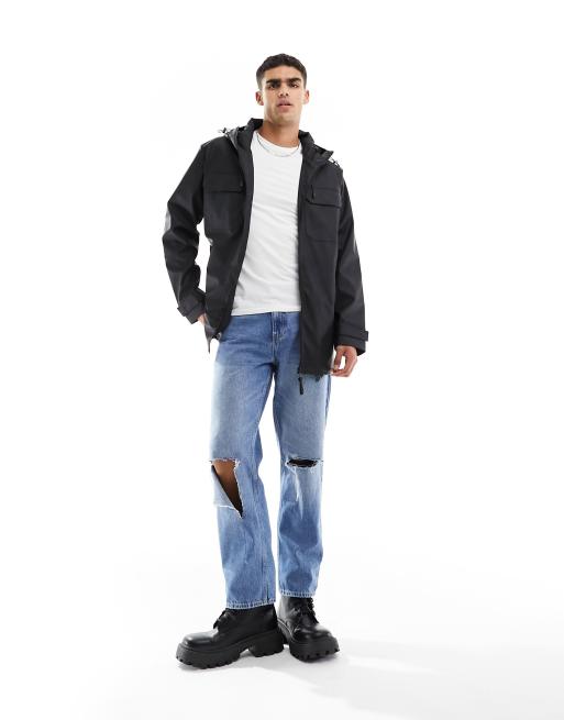 Threadbare relaxed fit rubberized jacket in black