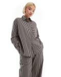 [Threadbare] Threadbare relaxed fit shirt in chocolate brown stripe (part of a set)-Neutral 14 BROWN
