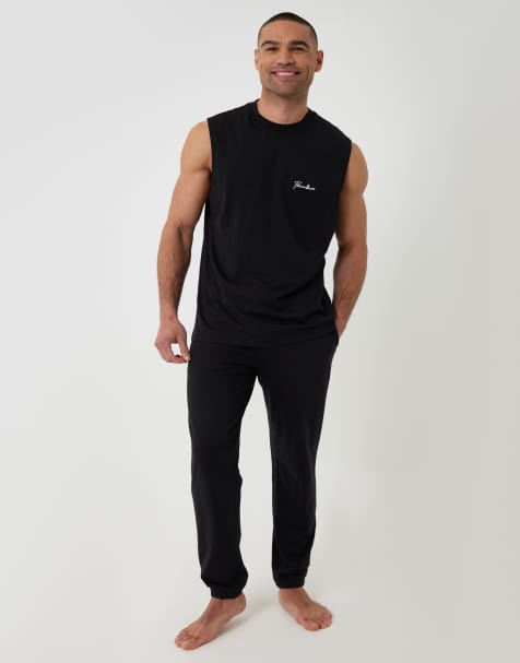 Threadbare Relaxed fit sleeveless lounge set in black - view 1