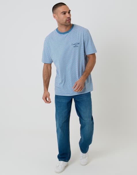 Threadbare Relaxed fit stripe cotton t-shirt in blue - view 1