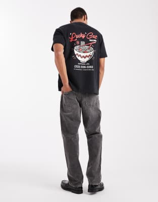 Threadbare Relaxed Fit Takeaway Graphic Print T-shirt In Black