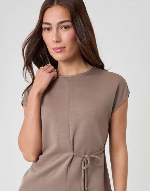 Threadbare Relaxed fit tie top & wide leg trousers set in chocolate, 3 of 4