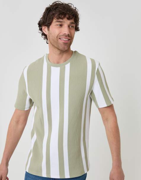 Threadbare Relaxed fit verical stripe cotton t-shirt in pale green - view 1