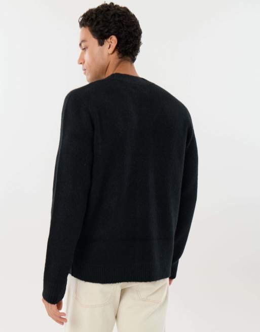 Threadbare Relaxed fit wool blend v neck cardigan in black, 2 of 4