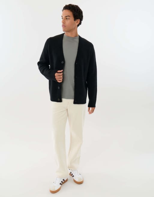 Threadbare Relaxed fit wool blend v neck cardigan in black, 3 of 4
