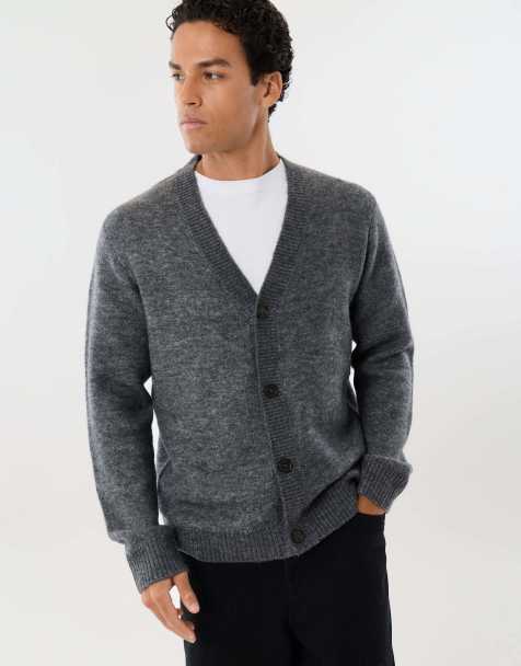 Threadbare Relaxed fit wool blend v neck cardigan in charcoal - view 1