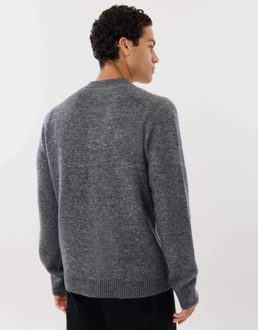 Threadbare Relaxed fit wool blend v neck cardigan in charcoal, 2 of 4
