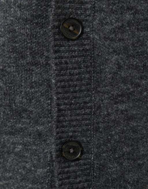 Threadbare Relaxed fit wool blend v neck cardigan in charcoal, 4 of 4